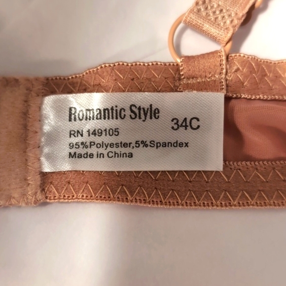 Romantic Style Push Up Beige Wire Bra Size 34 C New - Picture 7 of 11